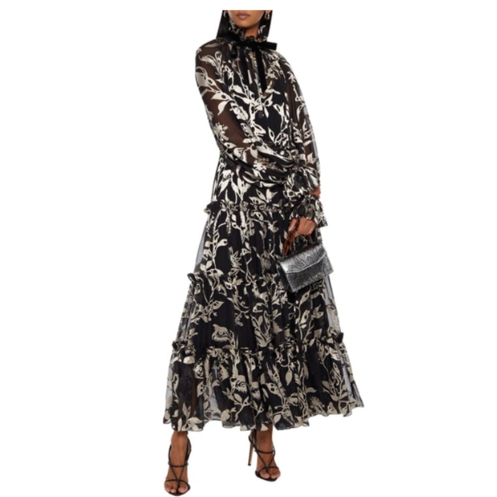 ZIMMERMANN Ladybeetle Eye Burnout Chiffon Long Sleeve Maxi Dress In Blac…